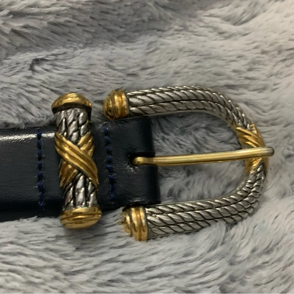 MILLENNIUM (M) Belt Navy Leather Silver/Gold Rope Buckle Vintage Boho Western
